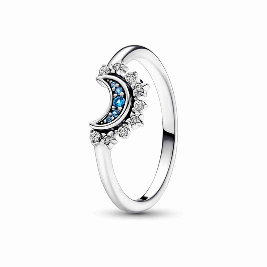 Celestial Blue Sparkling Moon Ring