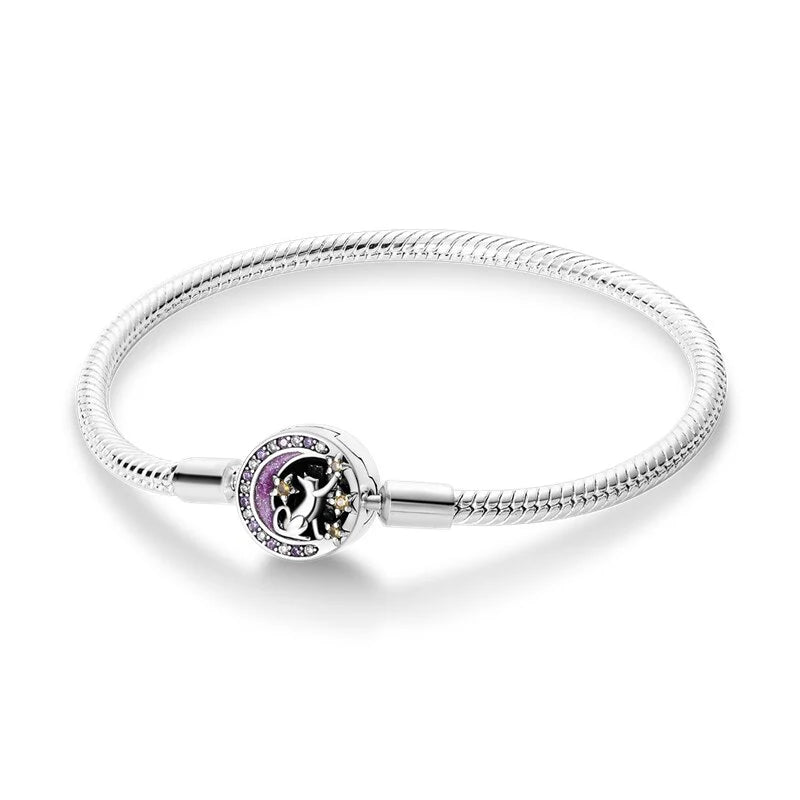 Sterling Silver Cat on the Moon Clasp Bracelet
