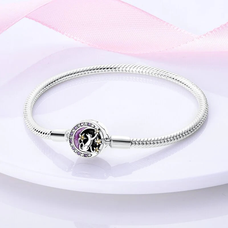 Sterling Silver Cat on the Moon Clasp Bracelet