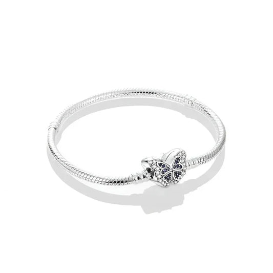 Silver Butterfly Chain Charm Bracelet with  Heart & 5A Cubic