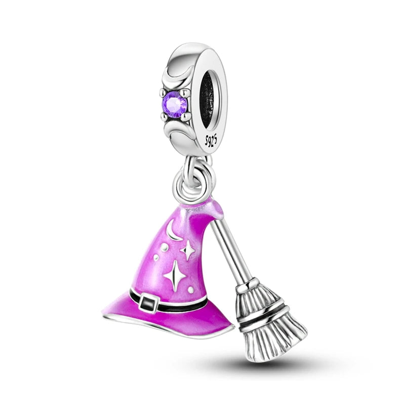 Sterling Silver Witch Hat and Broom Charm
