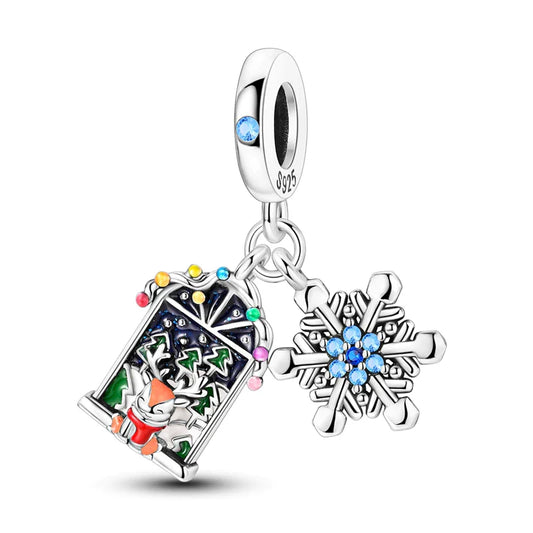 Christmas Window Scene and Snowflake Charm