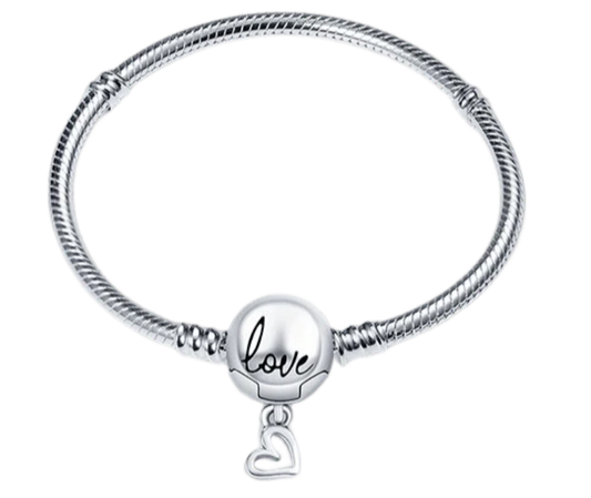 Silver Dangle Heart & Love Snake Chain Bracelet