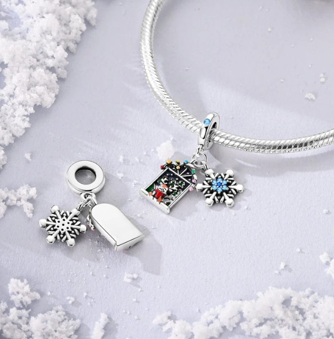 Christmas Window Scene and Snowflake Charm