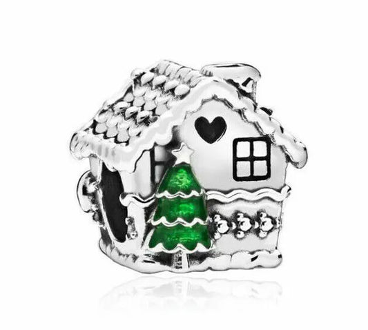 Christmas house silver & red charms - candy canes